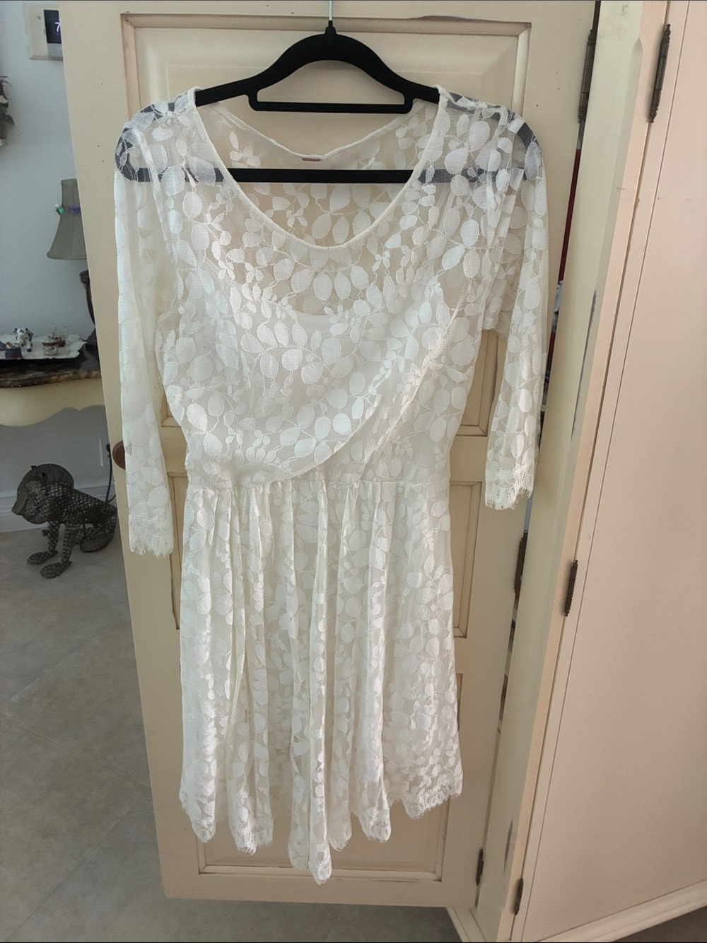 Free People Off White Lace High-Low Midi Dress Full Lined